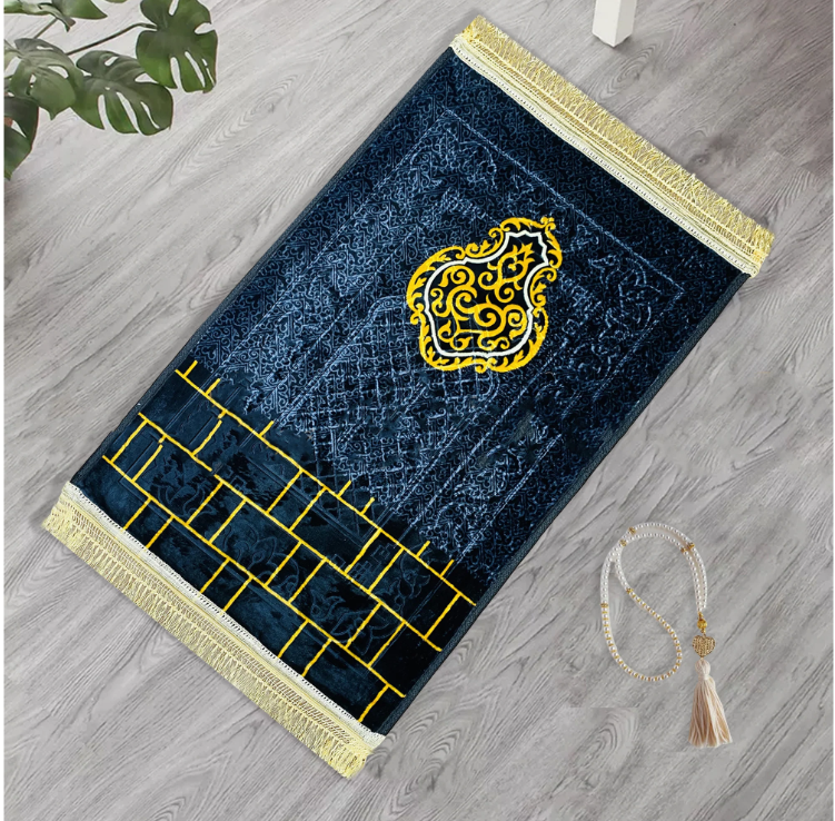 Luxurious Velvet Prayer Mat with Golden Embroidery – Elegant and Comfortable